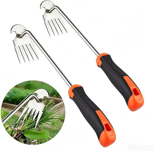 2 Pack Weed Remover Tool, 16 Inch Extended Handle 5 Teeth Weed Puller Tool, Heavy Duty Deweeder Tool Manual Weeding Uprooting for Garden Yard Lawn Farm Root Removal
