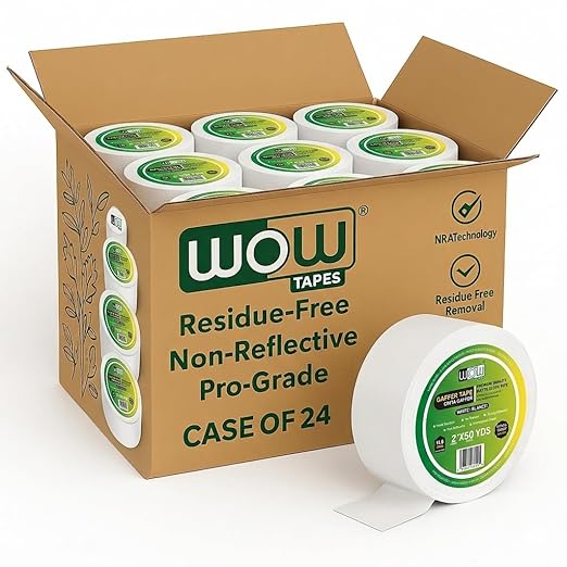 Wow Bulk Gaffers Tape 2 Inch White - 50 Yards (Case of 24), Residue Free, Non-Reflective & Heavy-Duty - Professional Grade Gaff Tape - Ideal for Photography Backdrop, Cables, Cords & Floor Taping