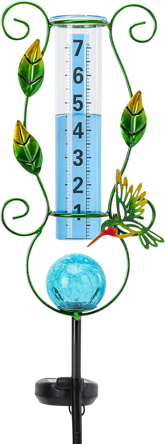 MUMTOP Rain Gauge Outdoor, 36 Inch Large Number Solar Lights Hummingbird Water Gauge for Lawn, Yard and Garden