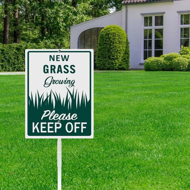New Grass Growing Please Keep Off Yard Sign With Stake Keep Off Grass Reflective Aluminum Lawn Signs Signs Rust Free Garden Signs (8x12) IN