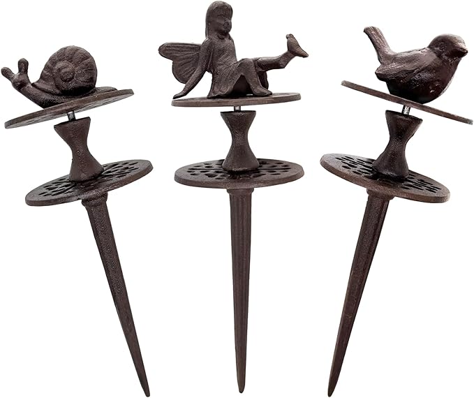 3 Pack Garden Hose Guide Spike, Decorative Hose Guide Support Stakes Antique Heavy Cast Iron Plant Saver Tools for Farm Garden Lawn Yard(Bird Angel Snail)