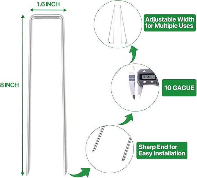 Landscape Staples 8 Inch Garden Stakes 25pack Galvanized Ground Anti-Rust Landscape Fabric Staples Garden Staples for Irrigation Tubing, Fence, Weed Barrier, Ground Cover