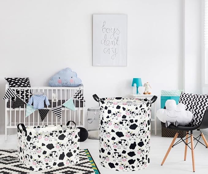 Cow print Laundry Basket Baby Laundry Basket Nursery Hamper Kids Baby Laundry hamper for Boys and Girls Cute Toy Storage Bin Cow Room Decor(Cow)