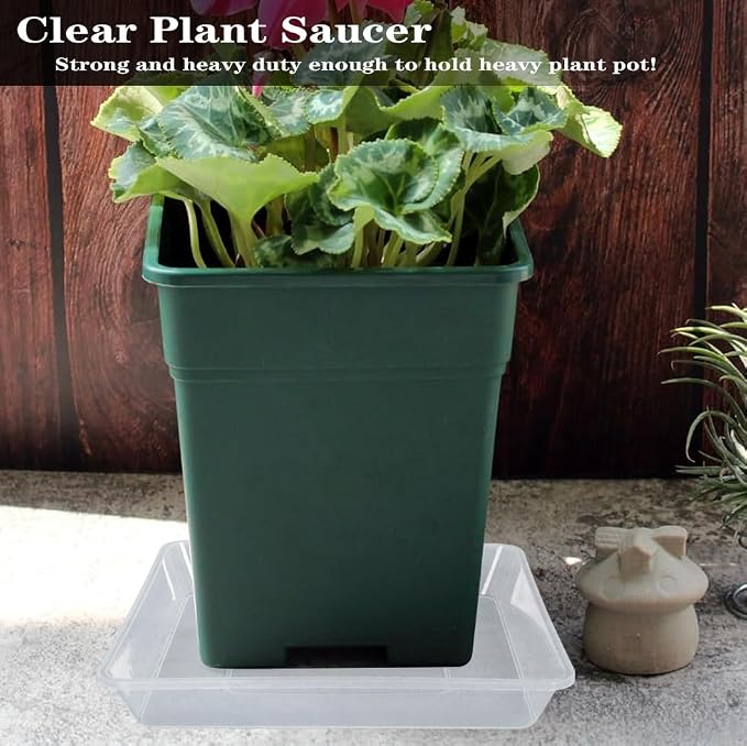 LWALRS Square Plant Saucer 14 Inch 2 Pack, Strong Clear Plastic Flower Plant Pot Saucer, Square Planters for Indoors and Outdoors Plants, Garden Plant Saucers for Pots Plant Trays.