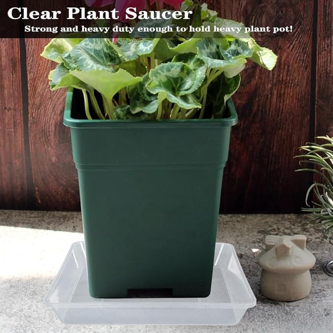 LWALRS Square Plant Saucer 14 Inch 5 Pack, Sturdy Clear Plastic Flower Plant Pot Saucer, Square Planters for Indoors and Outdoors Plants, Garden Plant Saucers for Pots Plant Trays.