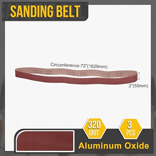 2 x 72 Inch Sanding Belt, 3 Pcs 320 Grit Knife Sharpener Belts Work Sharpening for Belt Sander Knife Carving Tool Metal Working