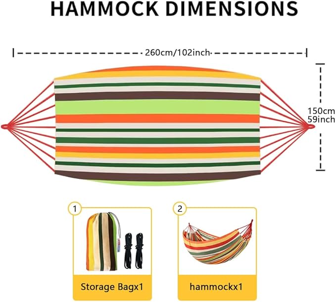 Cotton Canvas Hammock, Comfortable Fabric Camping Hammock with Tree Straps, Up to 440lbs with Travel Bag for Camping Outdoor/Indoor Patio Backyard(Orange, Without bar)