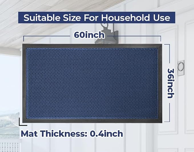 Muddy Mat® Meshy Mat™ Door Mat Heavy-Duty Quick-Dry Floor Mat, Sand & Dirt Trapper for Indoor & Outdoor, Ideal for Entrance, Mudrooms,Patios & Garages,Low-Profile,Non-Slip,Washable– Blue 36"x60"x0.4"