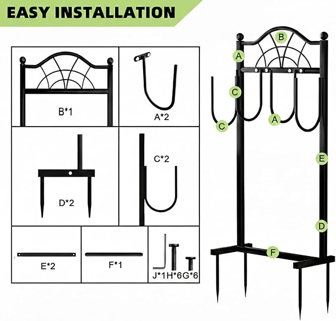 Garden Hose Holder,Upgraded Freestanding Hose Holder with 4 Spikes, Heavy Duty Metal Hose Reel,Sturdy Hose Stand Holds up to 100ft Hose for Outside,Yard & Lawn Garden,Black