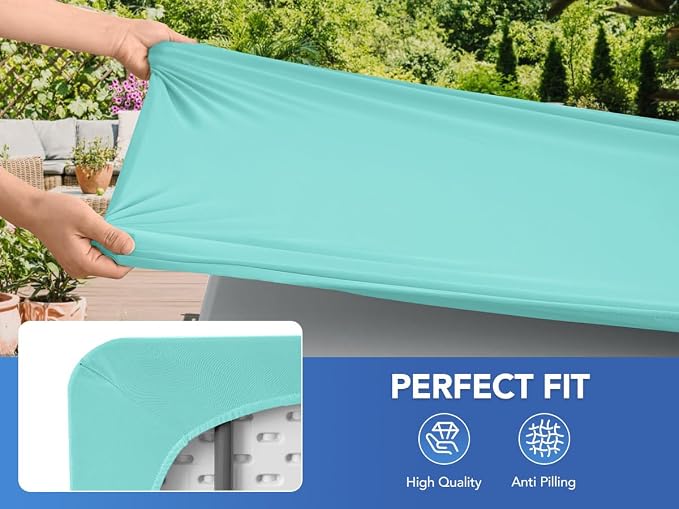Spandex Table Cover for 6 Foot Rectangle Tables-6 Pack Aqua Blue Outdoor Picnic Elastic Table Cover-Spandex Stretch Folding Table Cloths for Camping Dining Room Patio Kitchen Banquet Party