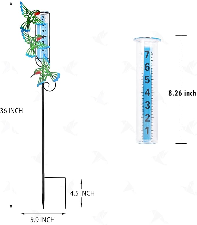 MUMTOP Rain Gauge Outdoor Hummingbird, 36 Inch Large Number Easy Read Water Measure Gauge for Lawn, Yard and Garden(Hummingbird)