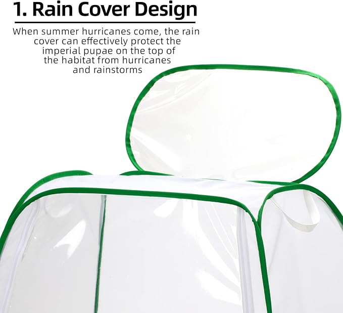 Outdoor Pop-up Large Insect and Butterfly Net Habitat，with Rainproof top Cover Increase Survival Rate, Windproof Trapezoidal Design，Collapsible Caterpillar Growing Mesh Cage Terrarium