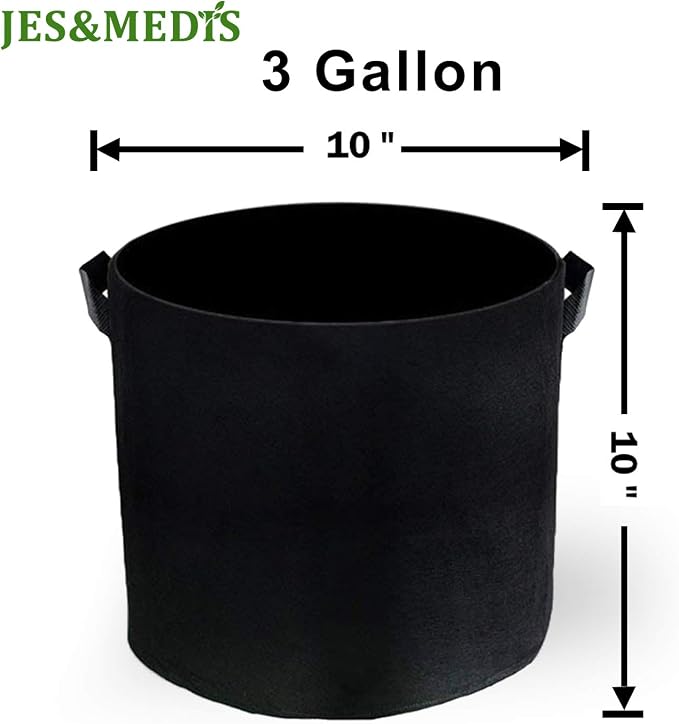 JES&MEDIS 12-Pack 3 Gallon Plant Grow Bags Thick Aeration Non Woven Fabric Flower Vegetable Pots with Handles Garden Container Black (3 Gallon_12 Pack)