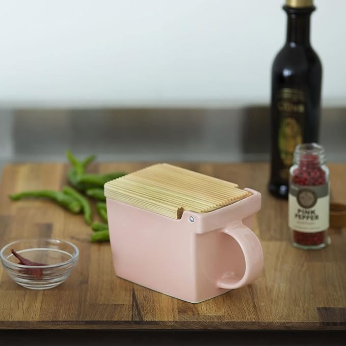 ZERO JAPAN Bee House Premium Salt Box with Hinoki Lid - Container for Sea Salt and Spices - Elegant Cellar for Kitchen Countertop - Pink, 16 oz