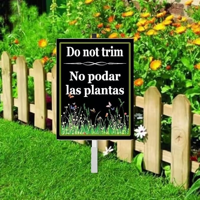 Do Not Trim - No Podar as Plantas Yard Sign with Stakes,Rust Free Aluminum (8 * 12in),Keep Off Grass Sign for Lawn Garden,Pollinator Habitat Yard Sign