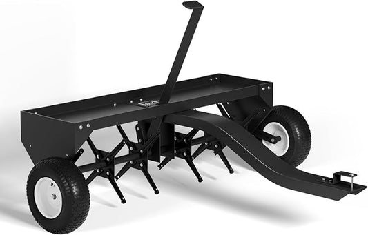Heavy-Duty 40" Tow Behind Plug Aerator, 40" Working Width Core Aerator with 150 Lb Weight Tray, 24 Steel Tines & Inflatable Wheels, Universal Hitch Soil Aeration Tool for Lawn Tractor, ATV & Farm