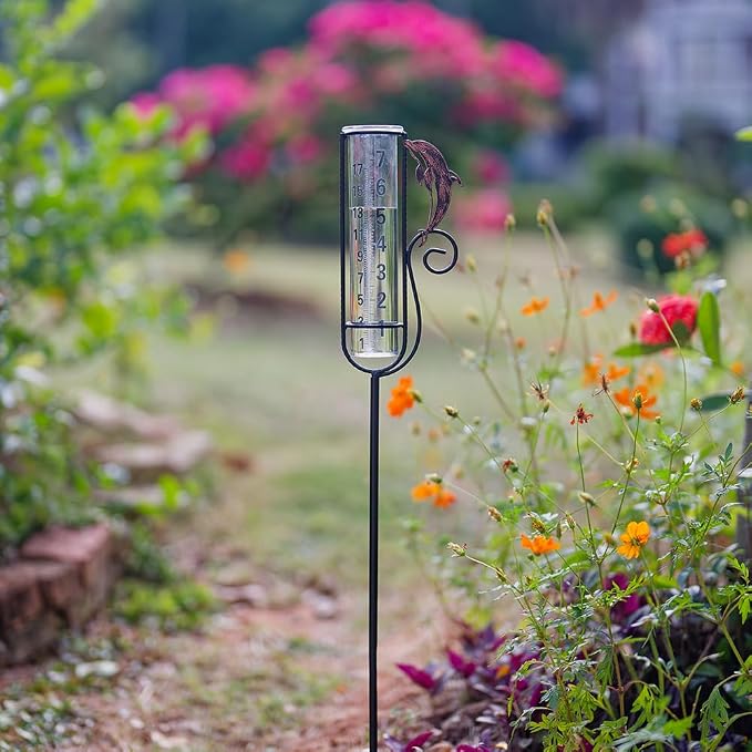 Rain Gauge Outdoor with 7 Inch Glass Tube, Rain Gauges Large Clear Numbers Measure Gauge for Yard, Garden, Lawn(Dolphins)