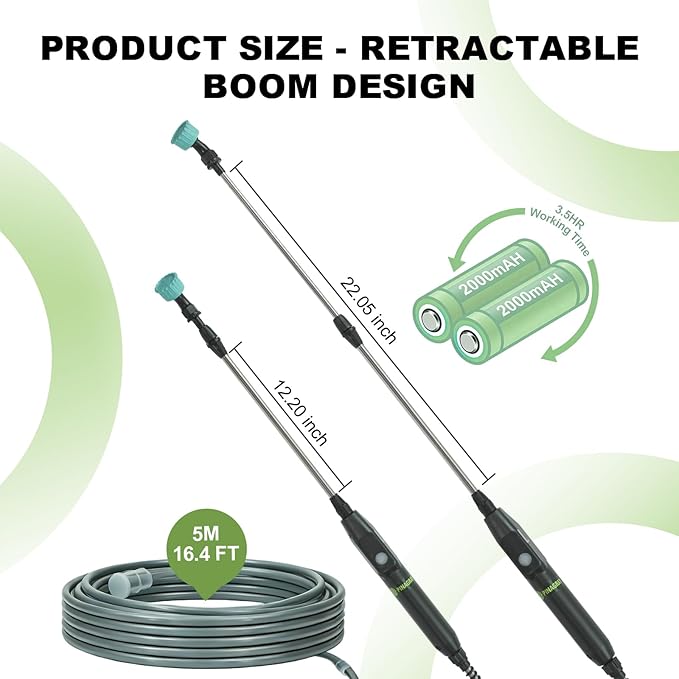 22.1'' Electric Sprayer Wand, Adjustable Nozzle, 16.4FT Hose, Upgrade Rechargeable Battery ensure Long Runtime, Lightweight Cordless Wand for Weed Control & Plant Watering