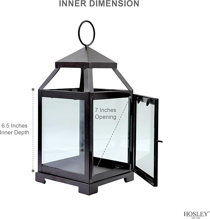 Hosley 12 Inch High Clear Glass and Iron Classic Style Lantern Ideal Gift for Festivities Parties Weddings Aromatherapy and Spa Settings O3