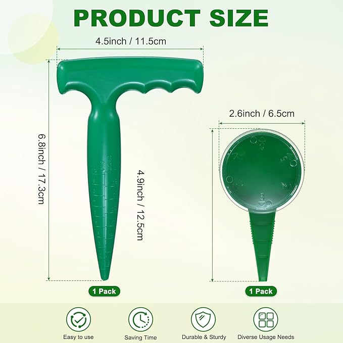 M METERXITY 1-Set Seed Planter Tool, Plastic Hand Dibber Garden Tool with Handle for Sowing Seeds/Transplanting/Planting Bulbs, Handheld Digging Hole Punch Adjustable Dispensers [Dark Green]