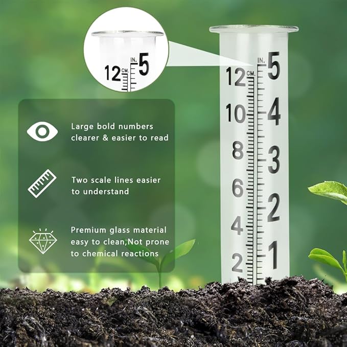 5'' Capacity Rain Gauge Replacement Tube,2 Pcs Glass Rain Gauges Tube for Garden Yard Outdoor