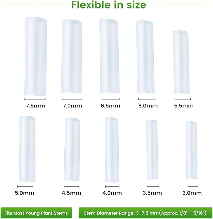 Silicone Grafting Sleeves, 3–7.5mm Flexible Grafting Tubes, High Elastic Plant Grafting Clips for Vegetables Flowers and Fruit Tree (100pcs)