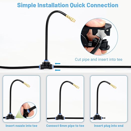 Thiswing 100FT 360° Adjustable Irrigation System for Garden – 1/4" Tubing with 18 Nozzles, Automatic Watering Misting System, Sprinkler for Garden, Raised Bed, Lawn, Plants