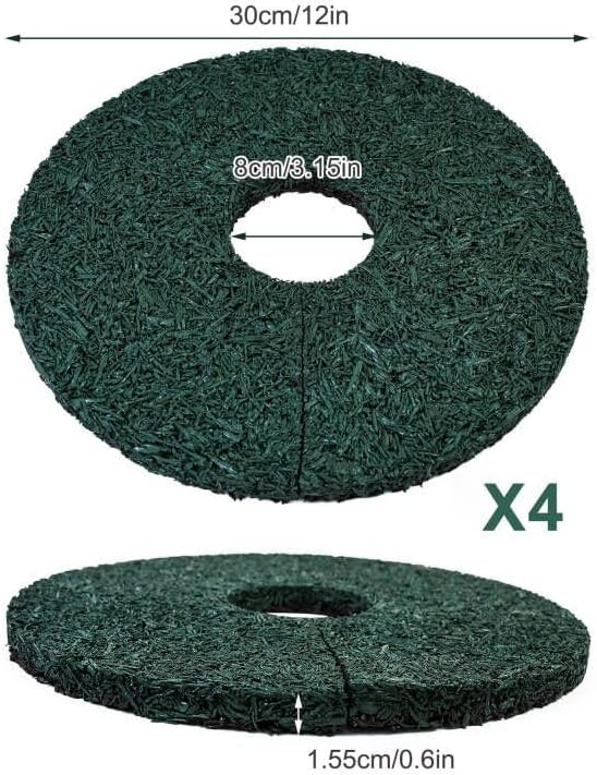 4pcs Double Side Rubber Tree Mulch Ring, 12In Heavy Duty Recycled Rubber Mulch Mat Natural Look Tree Root Protector Mat Reversible Round Tree Ring for Prevent Animal Dig, (Green Brown)