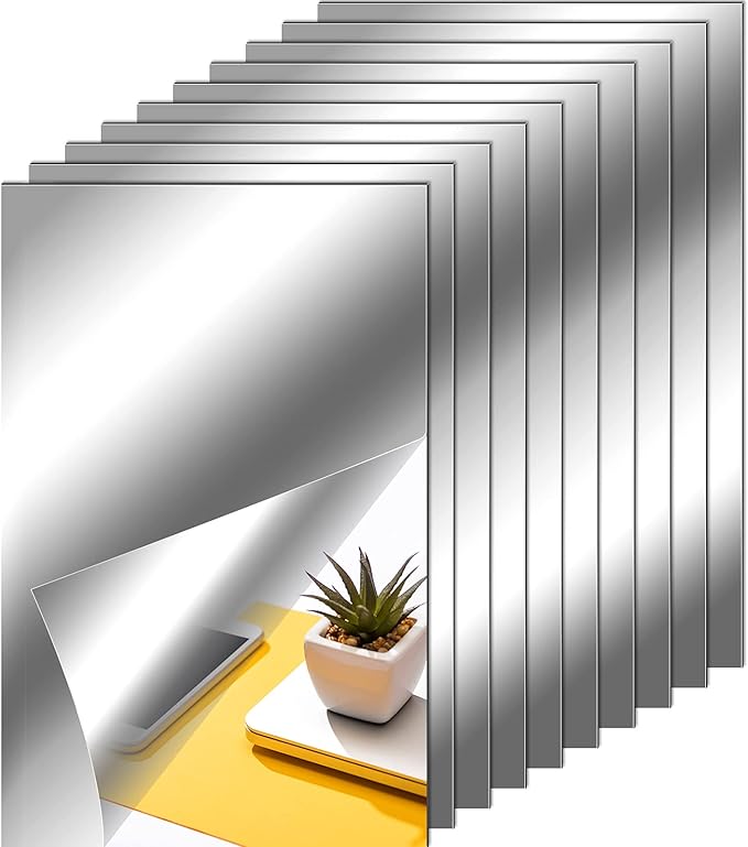 Zonon Flexible Mirror Sheets Self Adhesive Non Glass Mirror Tiles Stickers for Home Wall Decor(10 Pieces,4 x 6 Inches)
