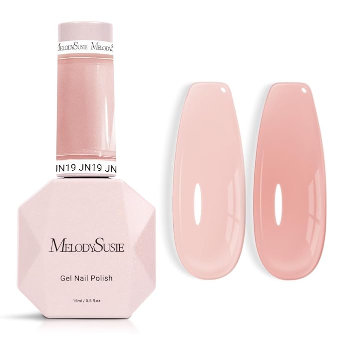 MelodySusie Nude Gel Nail Polish, 0.5Fl.oz Jeweliver Jelly Gel Polish Translucent Nude Nails Sheer Soak Off UV LED Light Cure Gift for Women Girls Nail Art Manicure DIY at Home JN19