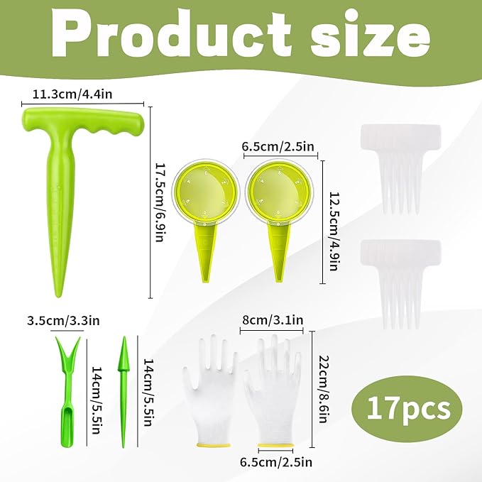 Seed Planter Tool, 17-Piece Gardening Kit with Seed Planter, Dibber, and Plant Labels, Ideal for Indoor and Outdoor Planting, Made of Durable Plastic Materials