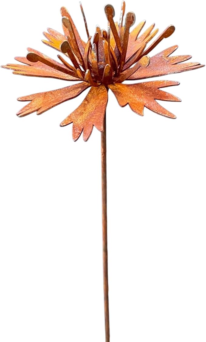 Rusty Outdoor Daisy Flower Metal Yard Stake, 15.7x6.7 Inch Rusted Iron Art Flower Garden Decoration, Weather-Resistant Garden Ornament for Lawn, Pathway, Patio, or Planter (Coffee)