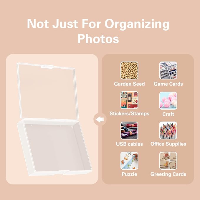 Barhon Photo Storage Boxes Set - 8 Pack 4x6 and 8 Pack 5x7, Photos Case Containers with Bag, Multi-Sized Seed Organizer with Handle for Stickers (Black)