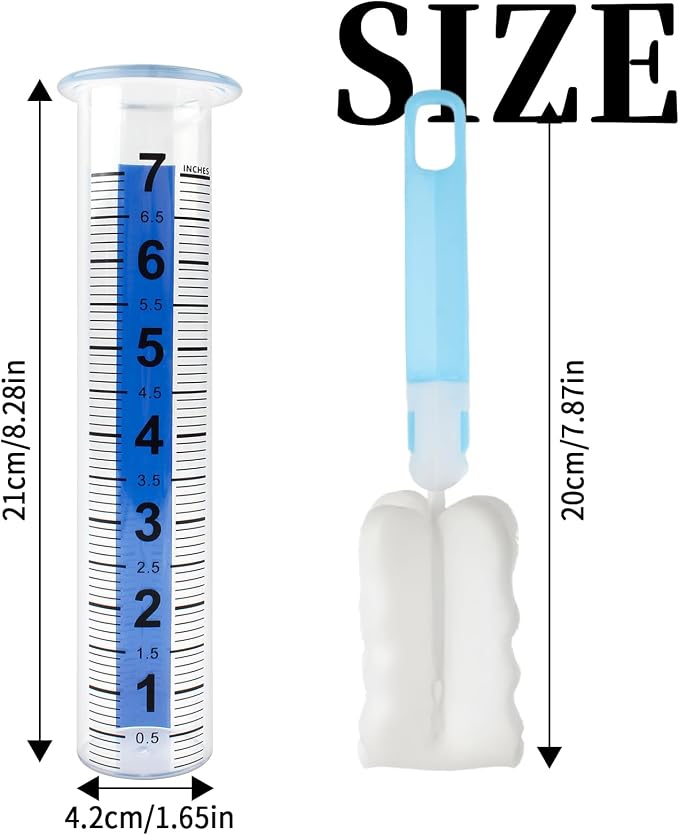 TBWHL Rain Gauge Outdoor, 7-inch Plastic Rain Gauge, Freeze Proof Outdoor Rain Gauges Replacement Tube for Garden Yard,Easy to Read, Rain Gauges Outdoors Best Rated, 2 Pcs Tubes with 1 Clean Brush