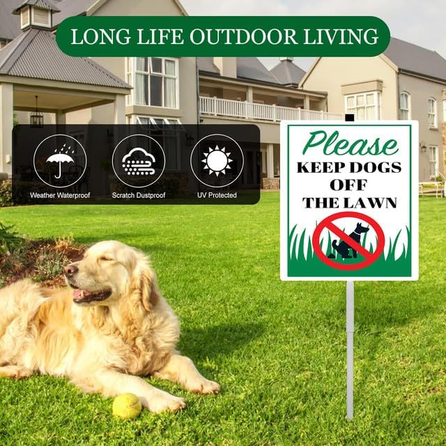Please Keep Dogs Off The Lawn Yard Sign With Stakes 8x12 inches Rustproof Reflective Aluminum Keep Dogs Off Grass Sign Stand for Home Garden Lawn Outdoor