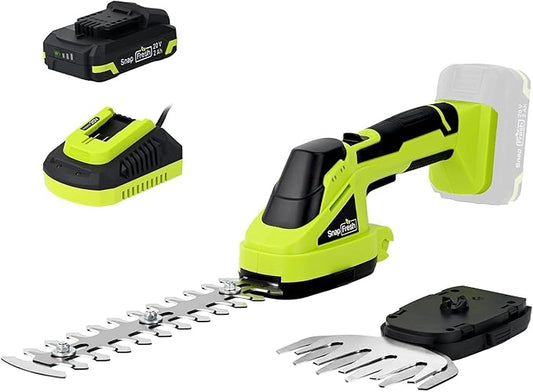 SnapFresh 20V Cordless Hedge Trimmer, 2-in-1 Electric Shrub Trimmer, 8.67" Hedge Blade & 4.72" Grass Shears, 2.0Ah Battery & Fast Charger Included, Handheld Bush Trimmer for Garden, Lawn & Yard