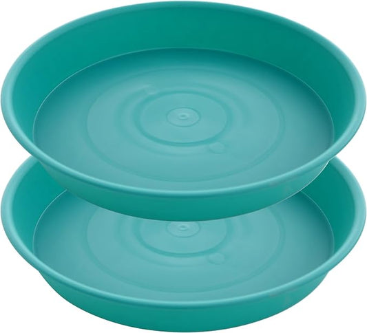 2 Pack of 16 17 inch Plant Saucer (15 inch Base), 2.3" Depth, Plant Trays for Pots, Plastic Plant Saucers for Indoors, Bird Bath Bowls, Flower Pot Drip Trays for Planter (17", Teal)