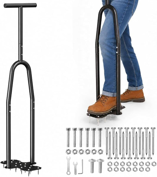 eWonLife Lawn Aerator Tool with Step-Through Pedal, 15-Spike Manual Aerator | Joint-friendly aeration with full-foot pedal, 15 spikes, 41-inch handle and durable steel construction