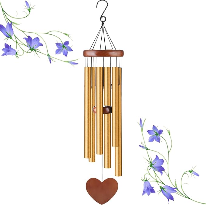 Gold Metal Wind Chimes Outdoor Large, Elegant Aluminum Tubes with Deep Tone, Modern Decorative Hanging Wind Chime for Garden Patio Porch Balcony Yard Home Decor