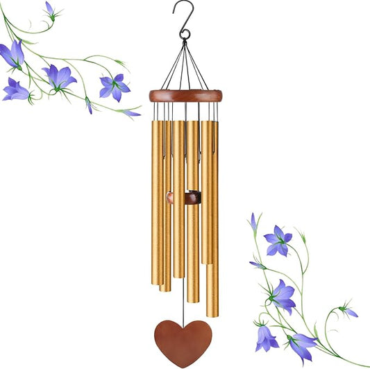 Gold Metal Wind Chimes Outdoor Large, Elegant Aluminum Tubes with Deep Tone, Modern Decorative Hanging Wind Chime for Garden Patio Porch Balcony Yard Home Decor