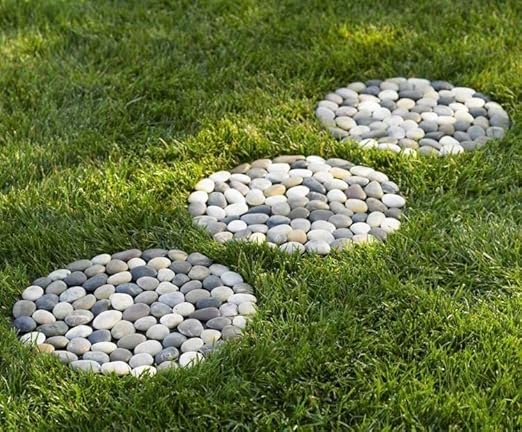 Natural Pebble Stepping Stones for Garden & Outdoor Walkways - 9 Inch Round Therapeutic Massage Stones, 6pcs Non-Slip Acupressure Floor Mats, Polished River Rock Decorative Stone Path