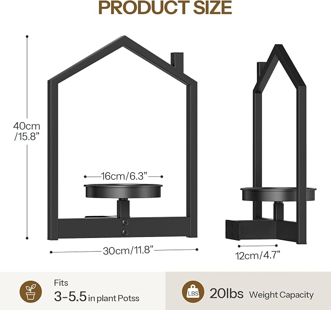 HOOBRO Hanging Planters for Indoor Plants, Wall Plant Holder Set of 3, Plant Hanger Indoor Window Plant Shelves, Metal Frame, Space Saving, for Living Room Outdoor Entryway, Black BK08HJP301