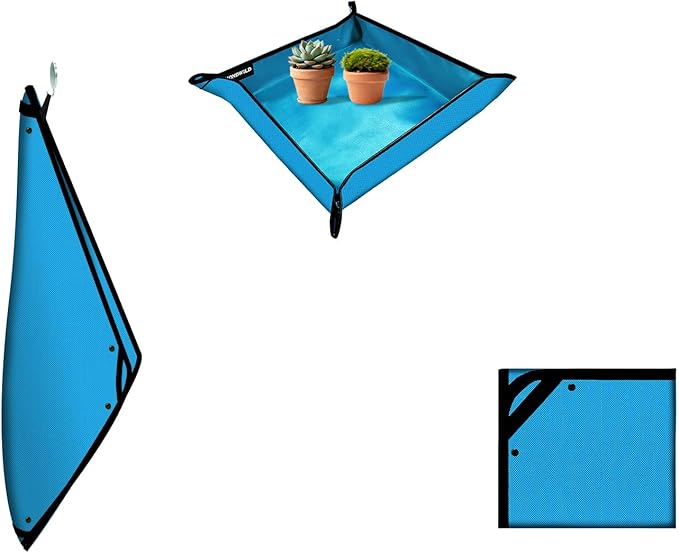 Plant Transplanting Mat - Thickened Waterproof Potting Mat, Succulent Gardening Mat, Portable Repotting Mat for Mess Control, Indoor Outdoor Use (PVC-Blue 19.7"x19.7")