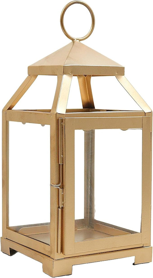 Hosley 12 Inch High Clear Glass and Iron Classic Style Lantern Ideal Gift for Festivities Parties Weddings Aromatherapy and Spa Settings-Gold