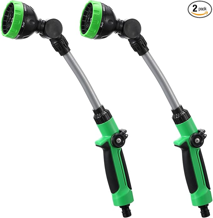 Meanplan 2 Pack Metal Watering Wand for Garden Hose, 20 Inch Hose Sprayer with 180 Degree Swivel Head, 8 Spray Patterns, Thumb Control, Heavy Duty Nozzle for Hanging Baskets, Planters