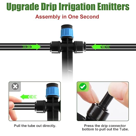 Kalolary Drip Irrigation Emitters, 30pcs Adjustable 360 Degree Water Flow Emitters for 1/4" Tubing, Two-Way Connection Irrigation Drippers for Garden, Lawn, and Greenhouse Watering Systems(Blue)