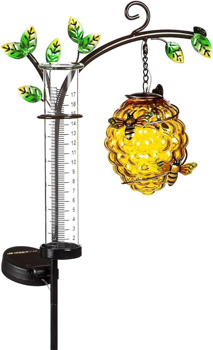 36" Beehive Solar Garden Stake with Rain Gauge