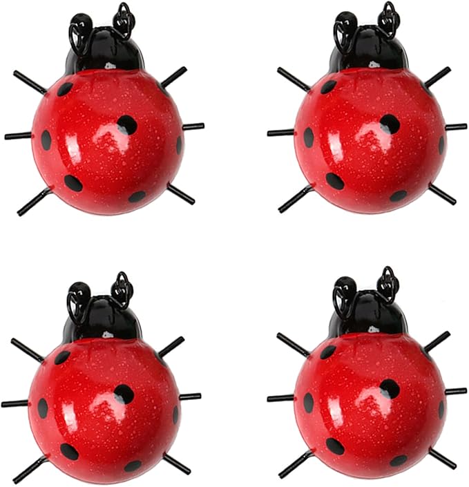 Cruis Cuka Metal Garden Decor for Outside Cute Ladybugs Yard Art Lawn Ornaments Wall Sculptures & Statues Outdoor Fence Decorations for Patio - Set of 4