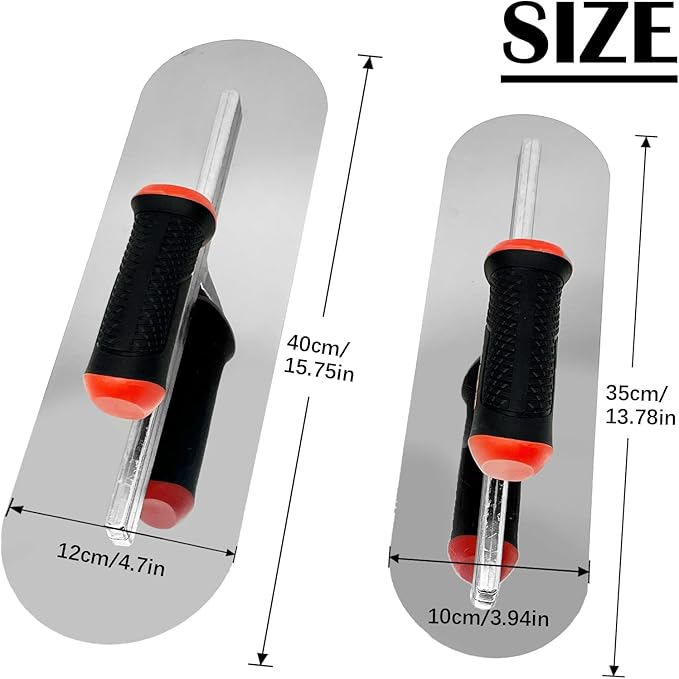 Round End Pool Trowel Set, 2pcs Finishing Trowels Set, Stainless Steel with Soft Grip Handle