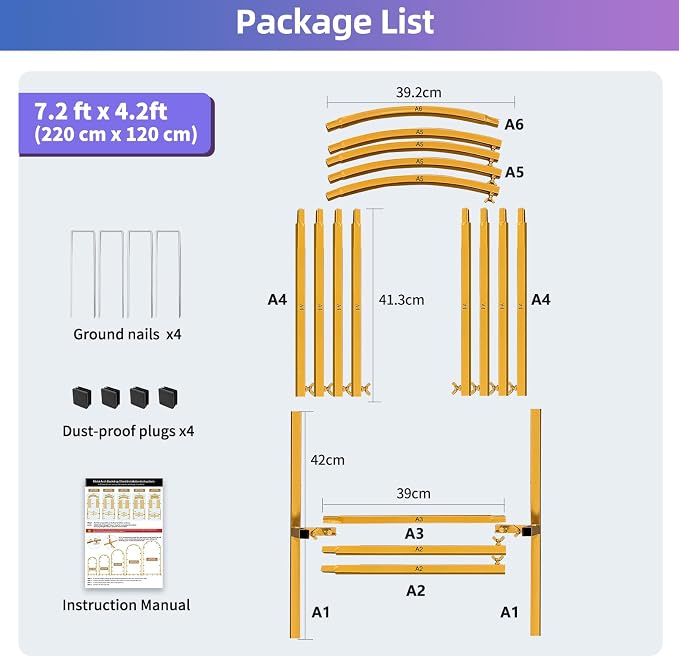 Hemmotop 7.2FT Arch Backdrop Stand for Party, Ceremony, Metal Arch Frame with Ground Stakes, Gold Photo Back Drop Stand for Bridal Shower, Birthday, Photo Booth, Garden Decoration, Baby Shower